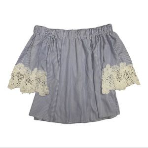 Sweet and Sexy Off Shoulder Striped Lace Blouse